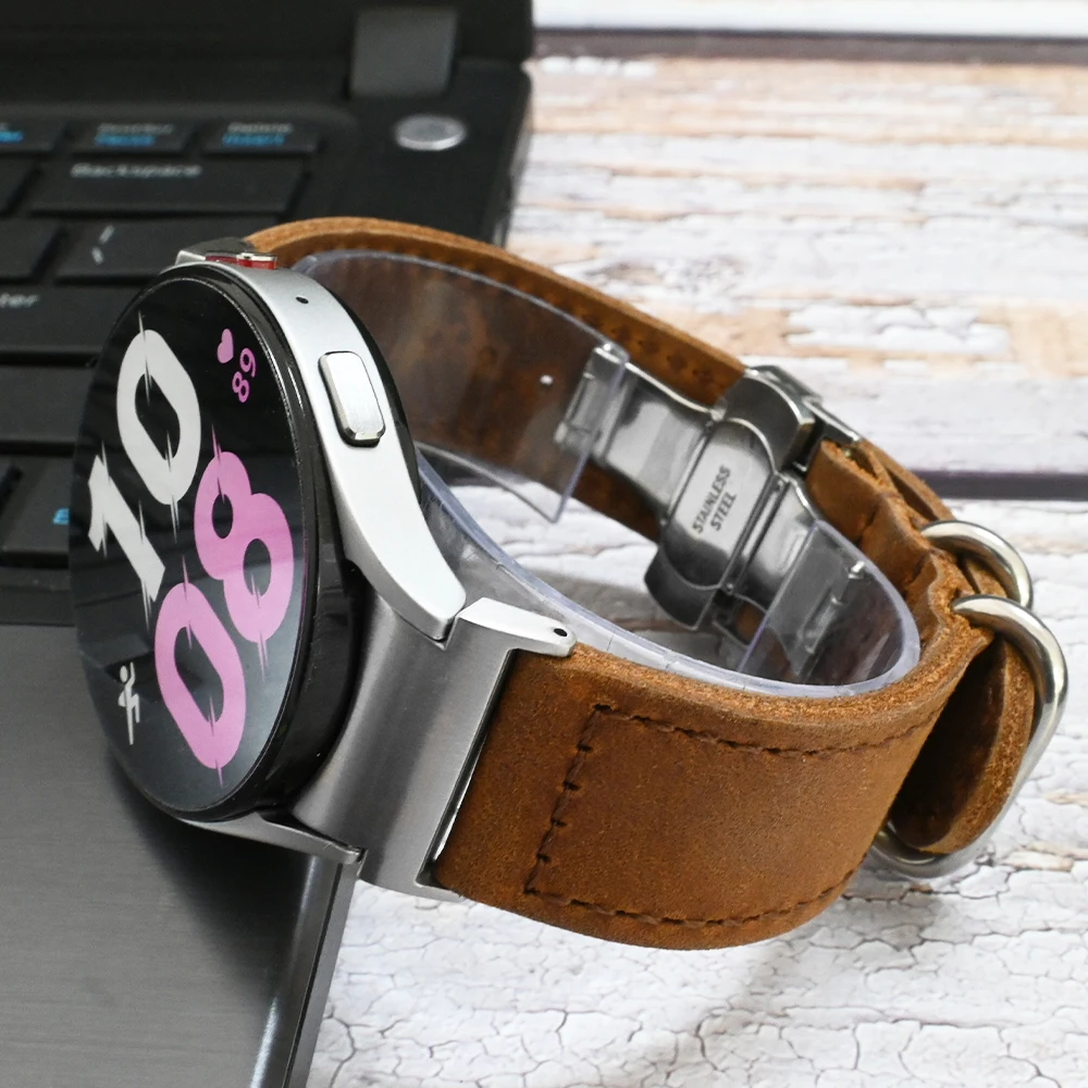 Genuine Leather Band for Samsung Galaxy 5/6/7 44mm 40mm Galaxy Watch FE Quick Fit Strap for Galaxy 6 Classic 47mm 43mm 5Pro 45mm