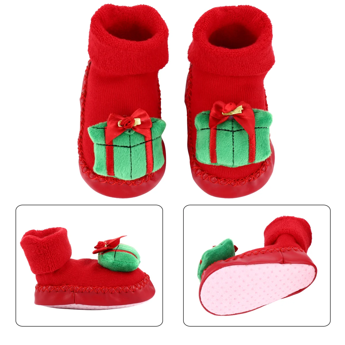 Sepatu dan kaus kaki katun untuk bayi, sandal selop Natal bahan katun antiselip, sepatu balita pria