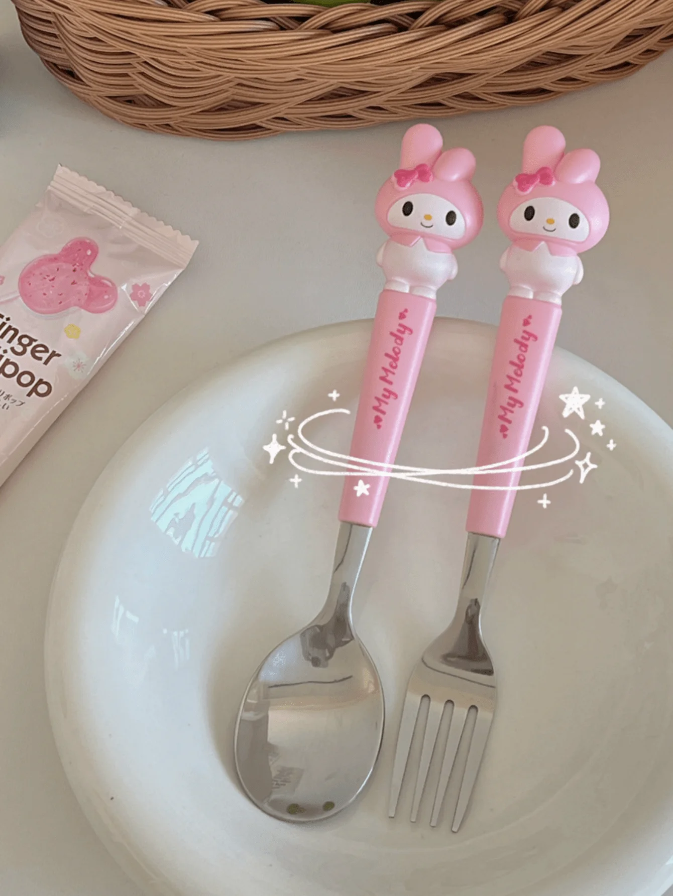 2 stks/set roestvrijstalen vork en lepelset, Hello Kitty Cartoon schattig draagbaar herbruikbaar servies, huis- en buitenbenodigdheden
