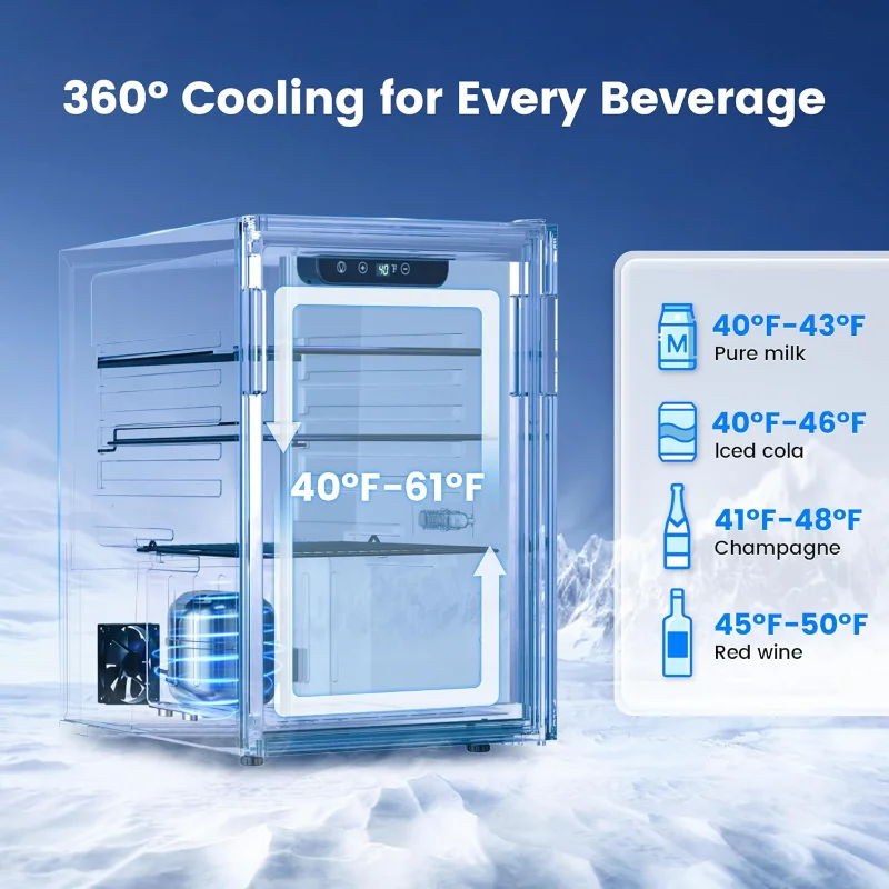 Wine Cooler, 26 Bottle 95 Can Mini Wine Fridge with Clear Glass Door for Beer Soda Water Drink, Small Wine Cellar Beverage