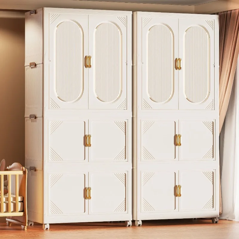 

Compact Plastic Corner Folding Closet Easy Assembly Double Door Kids Wardrobe Small Space Storage Cabinet Bedroom Wardrobe