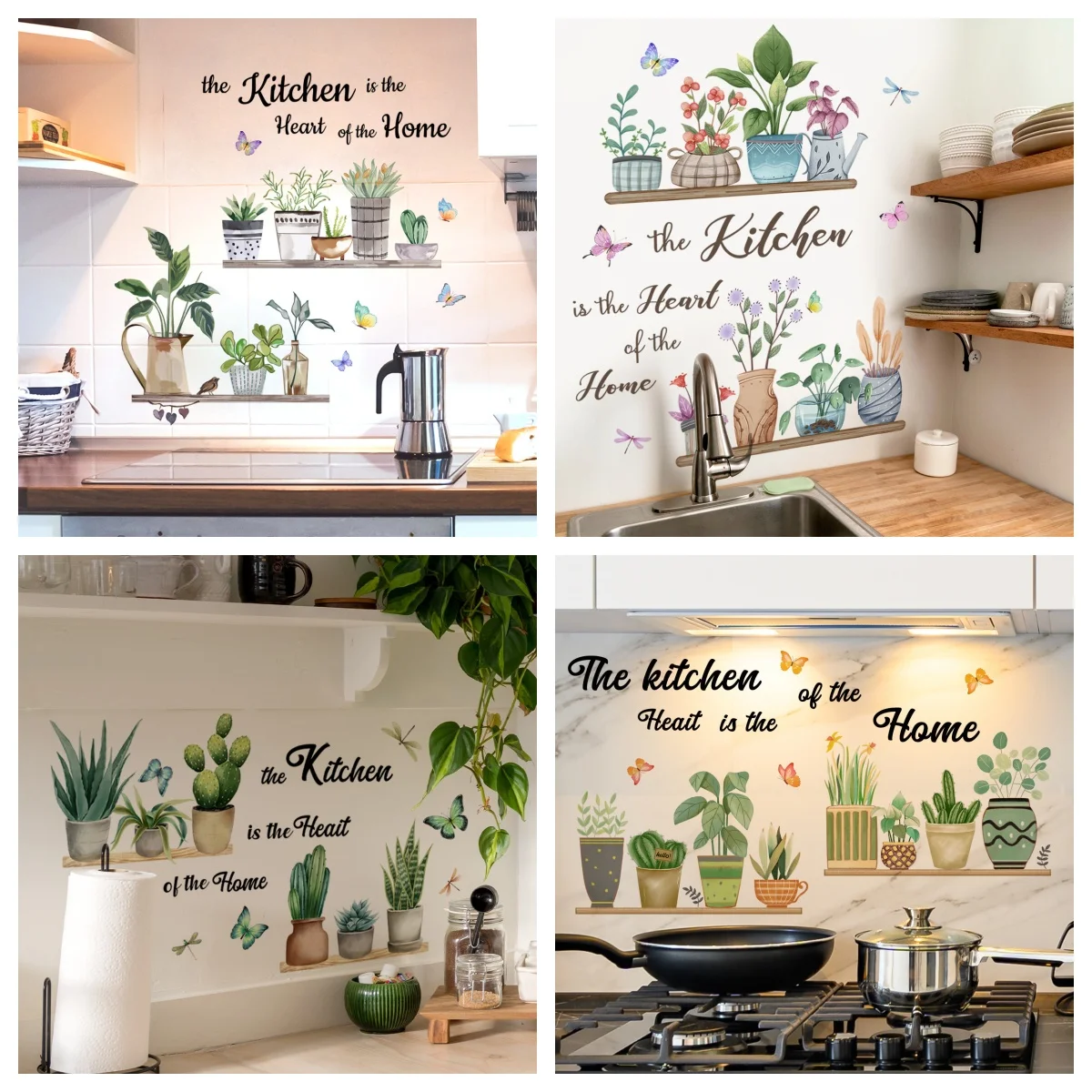 Green Plant English Slogan Kitchen Wall Sticker Creative Background Wall Kitchen Living Room Decorative Mural Wall Sticker Home