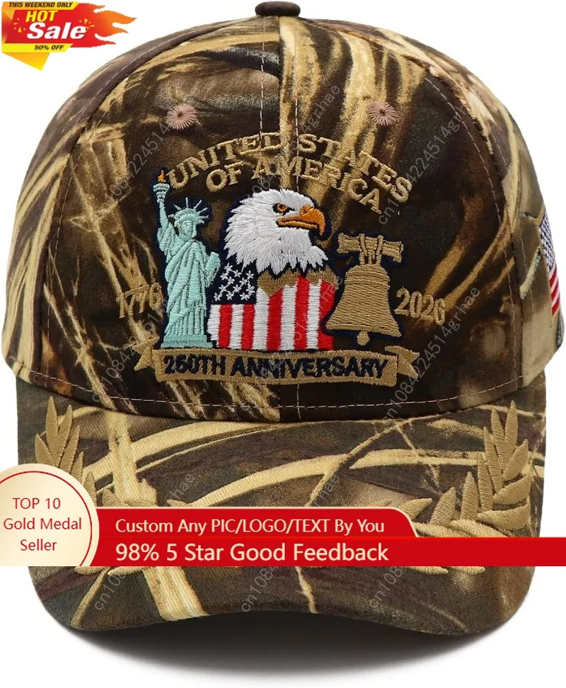 250 Anniversary USA Hat United States 250th Year American Anniversary Hat Patriotic Embroidered Baseball Caps for Men Women