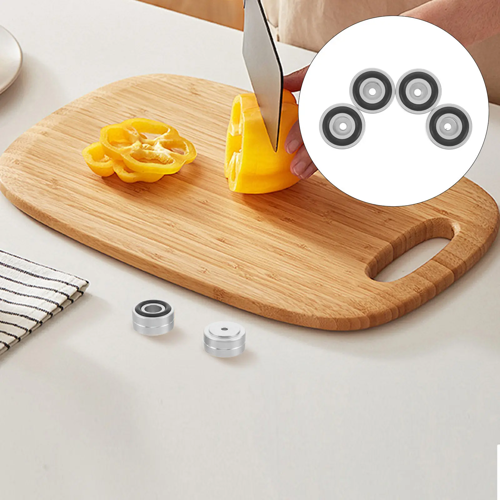 4Pcs Cutting Board Non Skid Pads Aluminum Rubber Feet Heavy Duty Screw Mount Stabilizer for Kitchen Boards Raised Food Prep Tray
