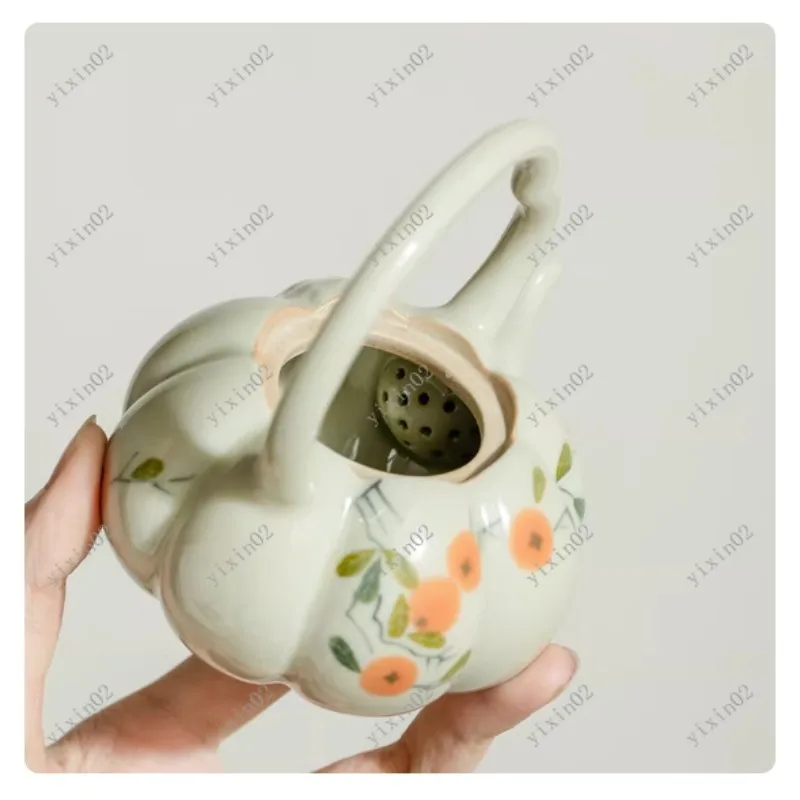 140ml Hand-Painted Persimmon Teapot Retro Plant Ash Glaze Chinese Kung Fu Tea Brewing Pot with Filter for Tea Lovers