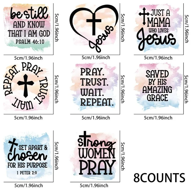 

8pcs Christian Sublimation UV DTF Stickers, Waterproof Sticker Pack for Decorating Mugs, DIY Supplies，Home Decoration