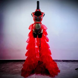Sexy Hollow Out Rhinestone Bodysuit Pole Dance Clothes Nightclub Bar Gogo Dancewear Drag Queen Costume Carnival Outfit VDB6751