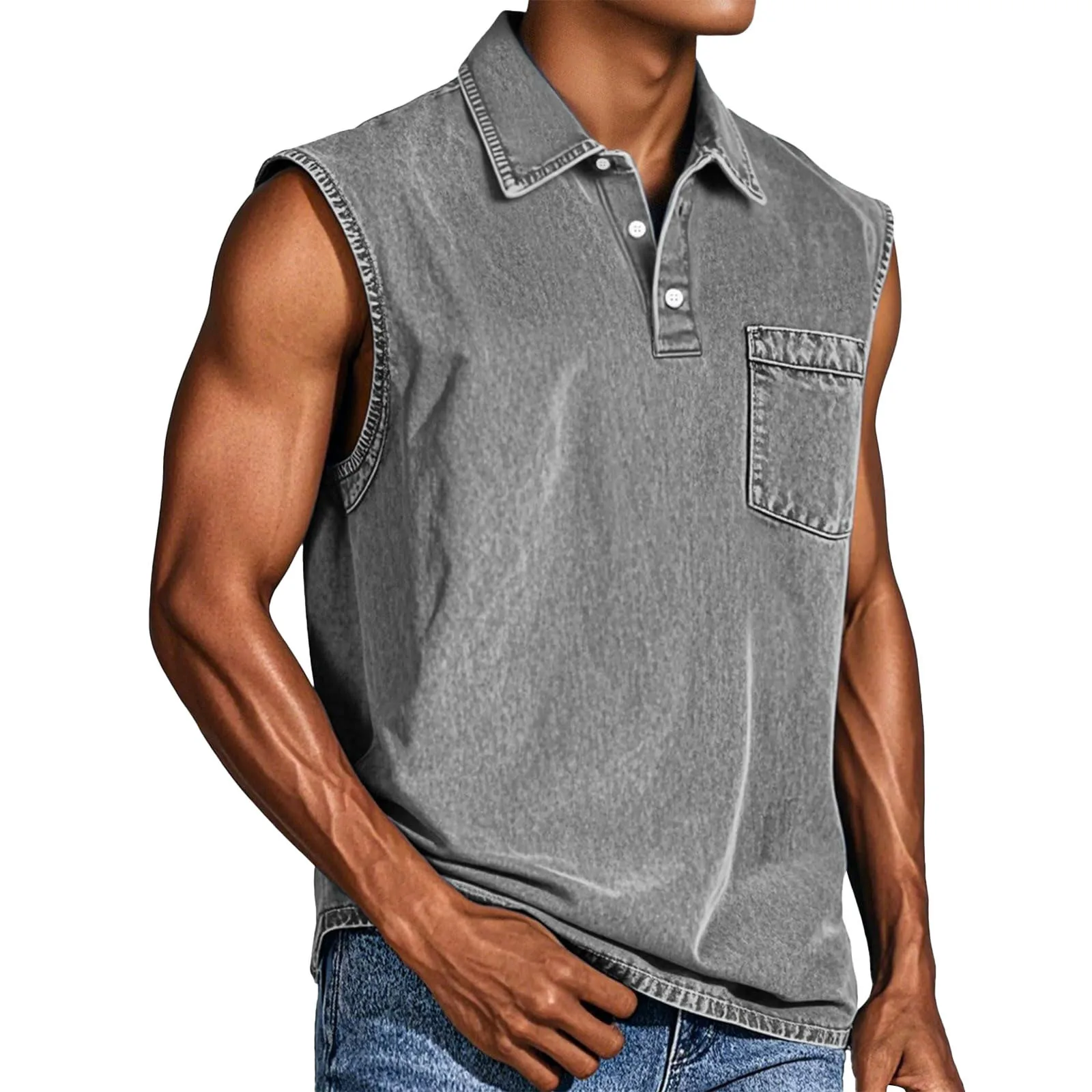 Sleeveless T-shirt Young Men's Casual Trend Open Placket T-shirt