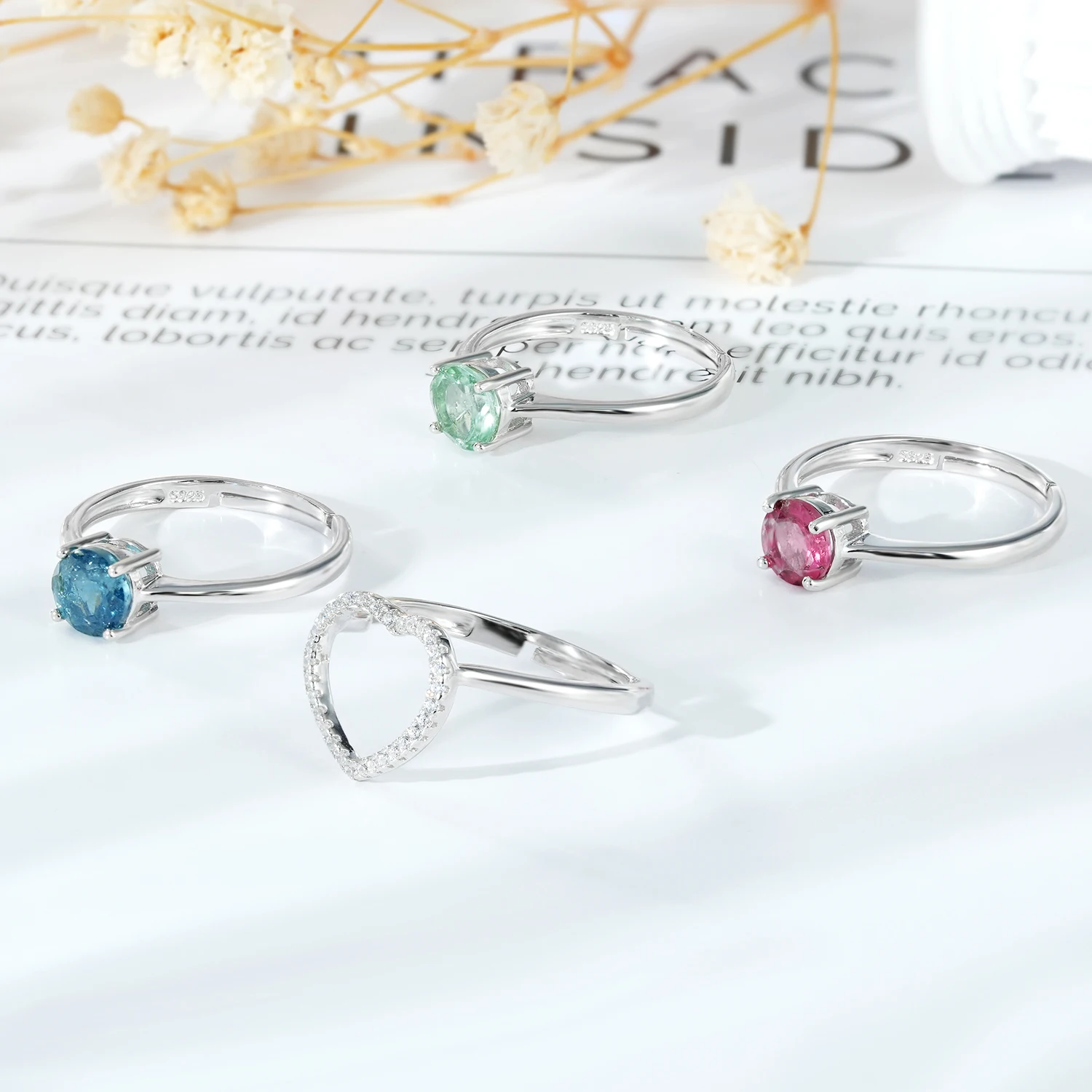 YBO 2Pcs Fashion 925 Sterling Silver Rings Round Indicolite Rubellite Green Tourmaline Wedding Engagement Heart Ring For Women
