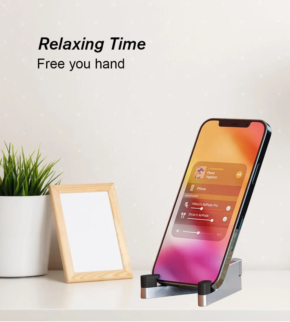 Foldable Aluminum Cell Phone Stand - Portable Desktop Holder for IPhone/Smartphones, for Desk/Travel view 4