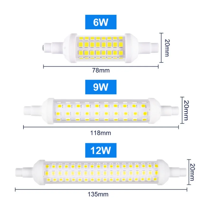 R7S светодиодный прожектор 9 Вт, 12 Вт, фотолампы SMD 2835, 78 мм, 118 мм, 135 мм, с регулируемой яркостью, фотолампа, 220 В, энергосберегающая, замена галогенной лампы