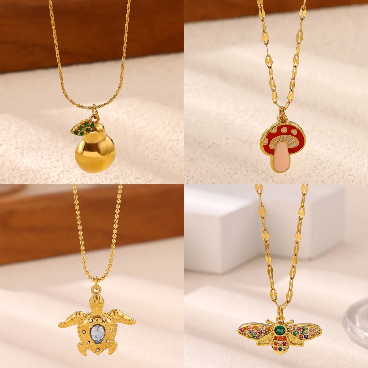 Elegante Schildkröten-Zirkonia-Halskette in Goldfarbe für Damen, Bienen-Schmuck-Halskette, Geschenk, Y2K, kostenloser Versand