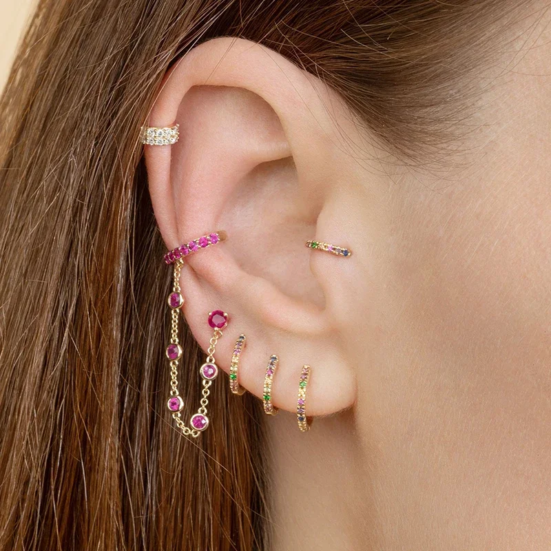 CRMYA Red Zircon Drop Earrings For Women Gold Plated Women\'s Wedding Ear Cuffs Hoop Stud Earrings 2022 Jewelry Wholesale