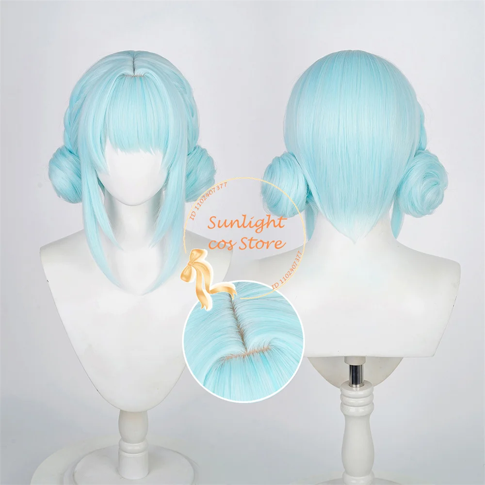 

Ineffa Cosplay Wig 30cm Blue Wigs With Buns Heat Resistant Synthetic Hair For Women Halloween Costumes Cosplay Anime Wig