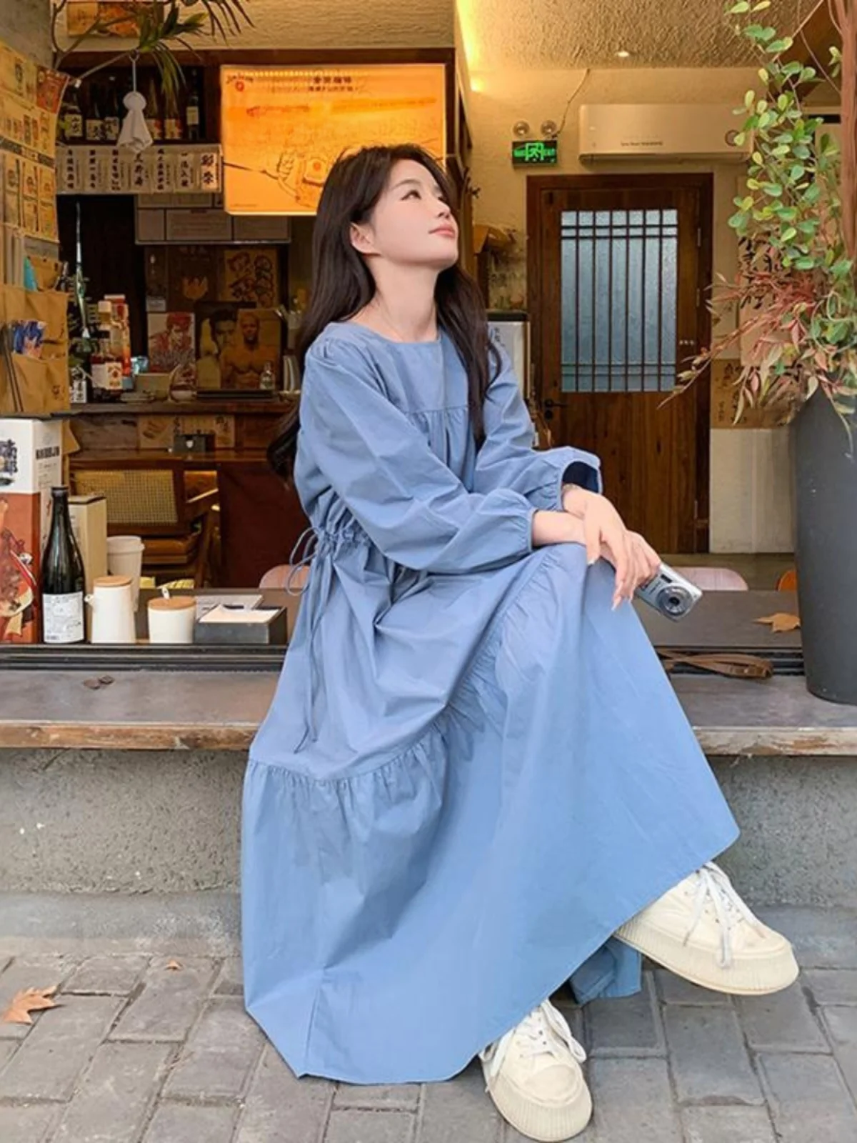 

Women's Clothing Blue Long Tail Fi Gown plus Size 300 Pou Spring Autumn Loose Belly Covering Slimming Casual Long Dr