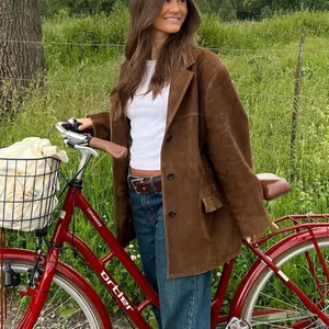 Women's Unique Breast Lapela Pocket Coat, long sleeve, short versatile coat, brown coat, hot, high street, autumn, 2024 8 Main Sales Women's Brown Coat - №3