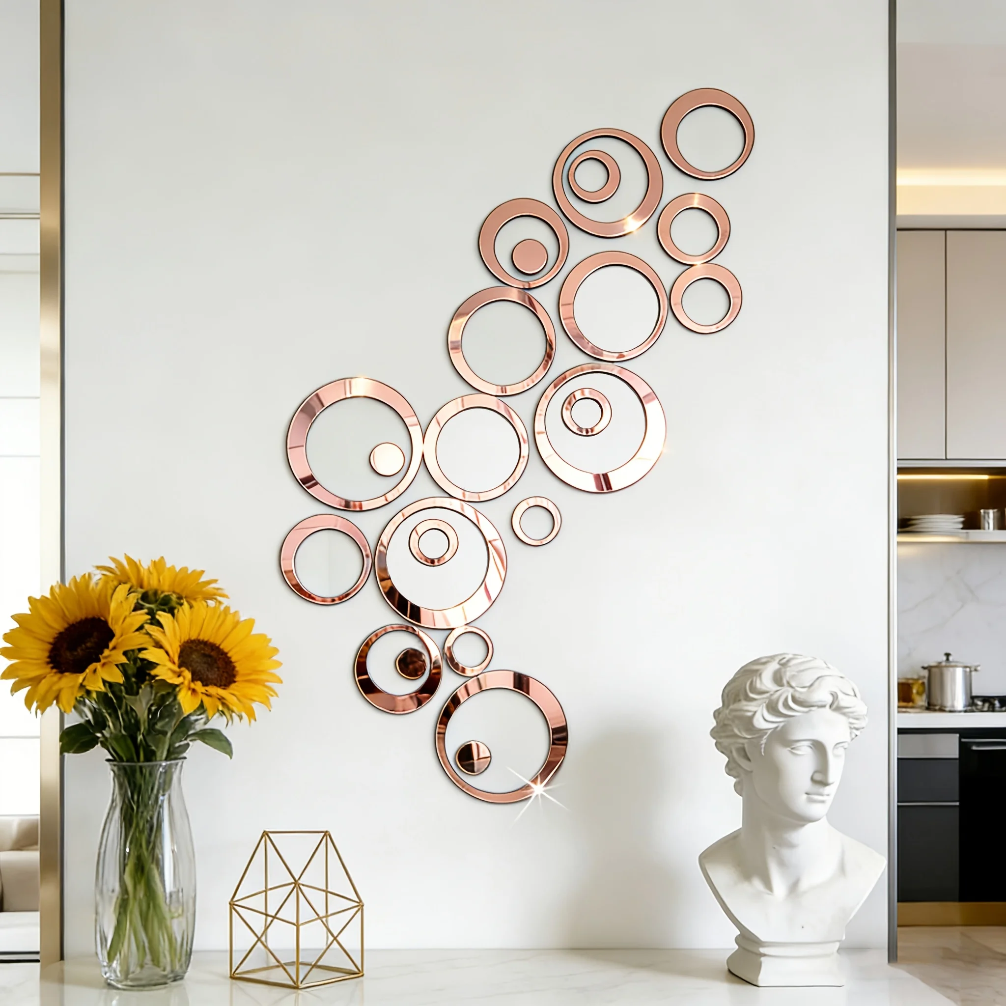 Multifunctional 30pcs Trendy Hollow Circle Acrylic Mirror Peel Stick Decal Removable DIY Wall Art Home Bathroom Decor Perfect