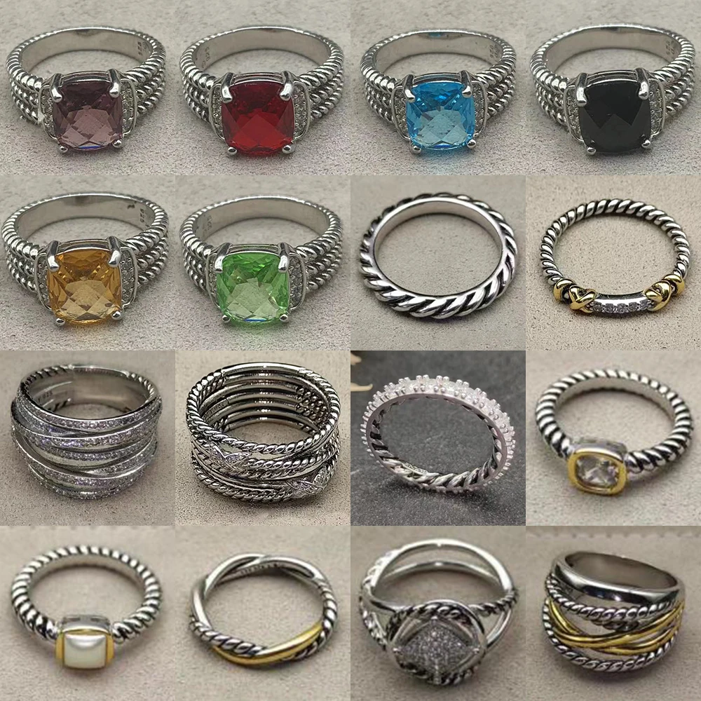 2025 Navidad nueva joyería DY anillo Retro pareja tendencia moda Simple diseño en espiral anillo de cristal de colores