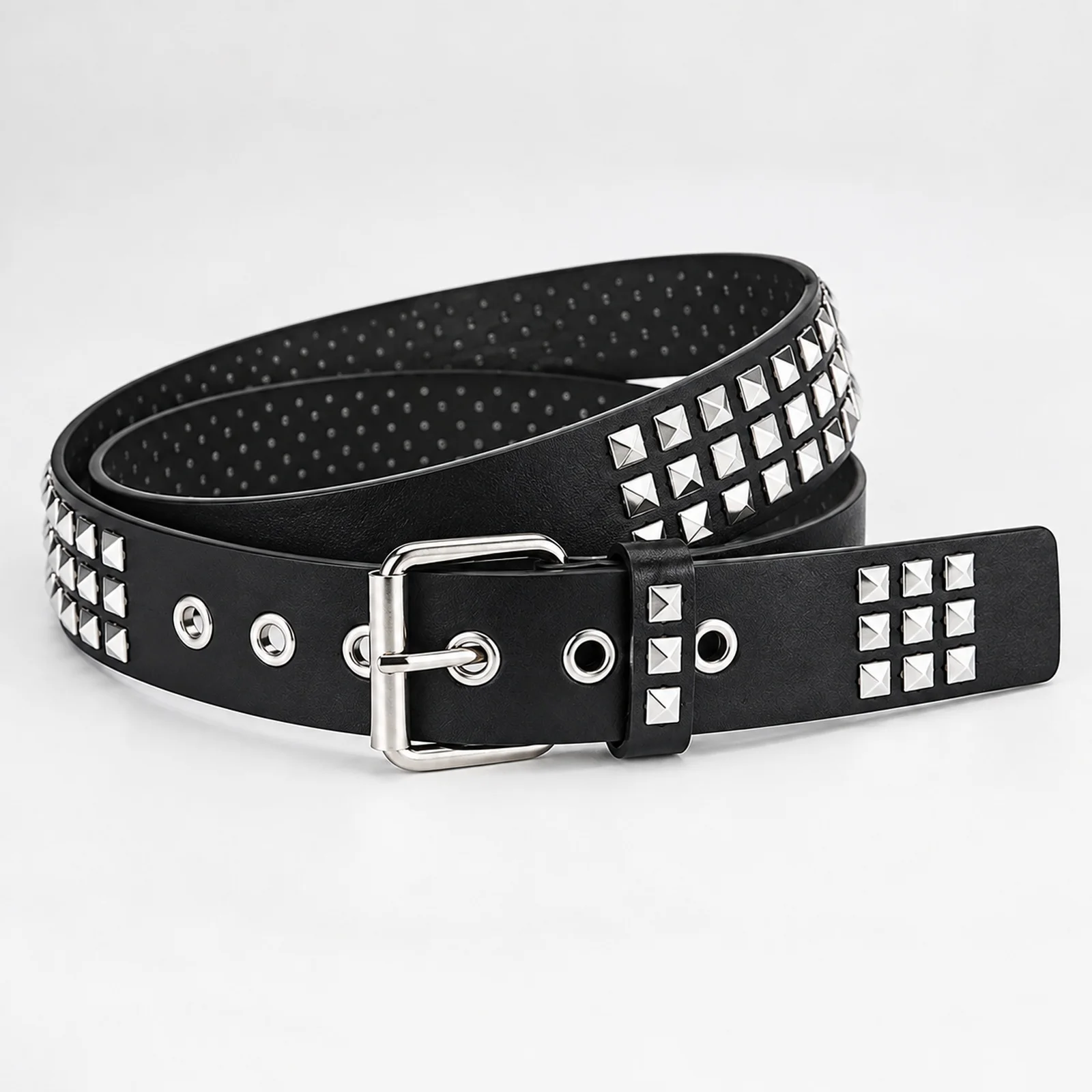 Women Studded Belt Y2K Punk Rock Waist Belt Metal Pyramid Accents Black Brown Camel Jeans Skirts Dresses Festival Streetwear