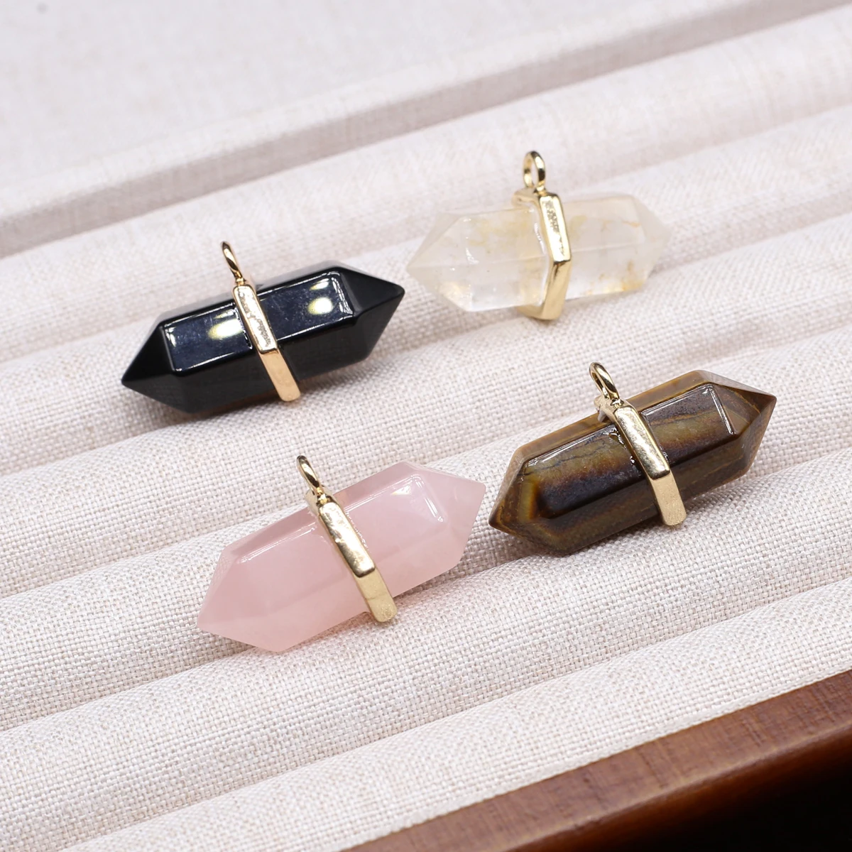 Natural Stone Rose Quartz Double Pointed Hexagonal Pendant Jewelry Stone Jewelry DIY Necklace Accessories