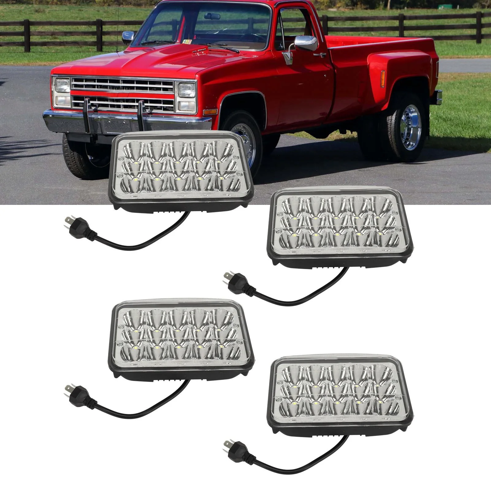 

Auto Head Lamp LED Headlight High Brightness 4 X 6 Inch Energy Saving Waterproof Protective DC12V with Wiring Harness for Nova