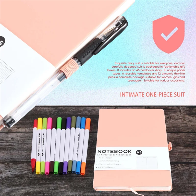 A34M-Dotted Journal Kit,A5 Hardcover Dotted Journal Notebook Numbered Pages,Dotted Journaling Kit For Beginner