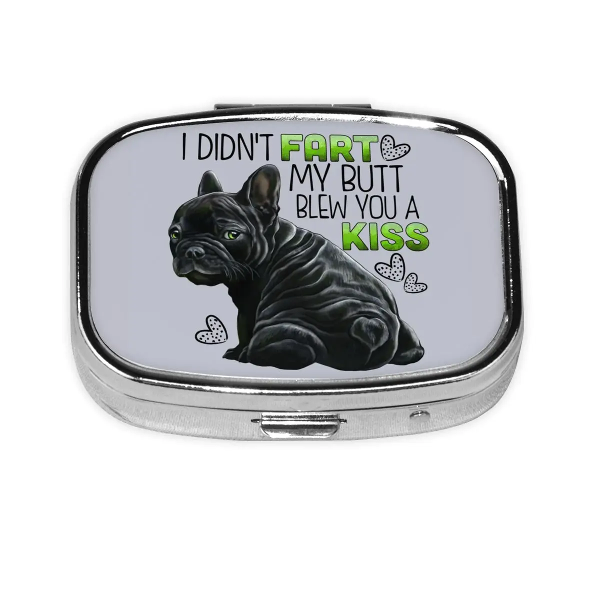 

Квадратная коробка для таблеток с французским бульдогом, диспенсер для таблеток с 2 отделениями, забавный портативный контейнер для хранения лекарств Frenchie Pet, контейнер для путешествий