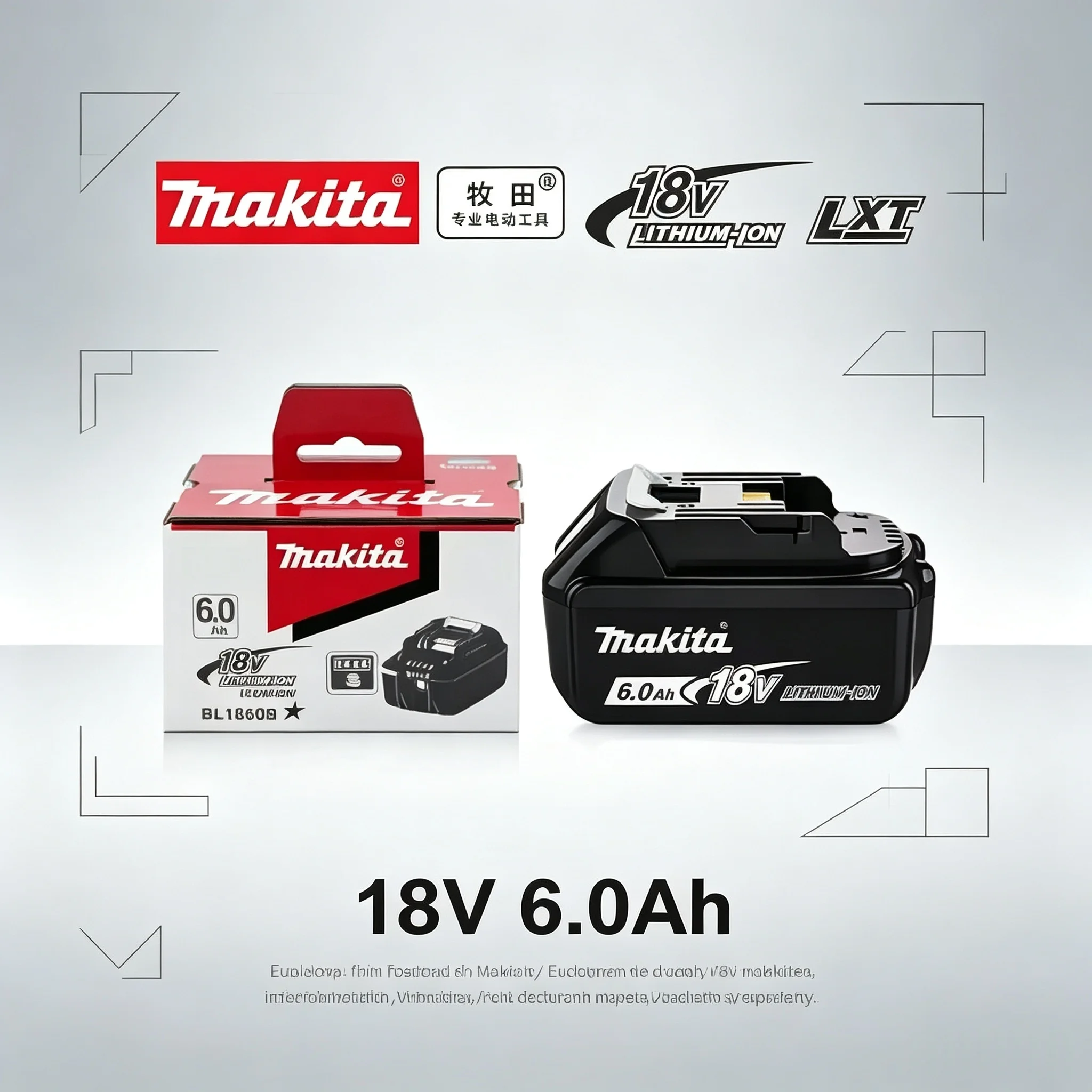 Batteria di ricambio agli ioni di litio da 18 V e 6,0 Ah per Makita 18 V LXT, compatibile con i modelli BL1840B, BL1850, BL1850B e BL1860, dotata di indicatore LED.