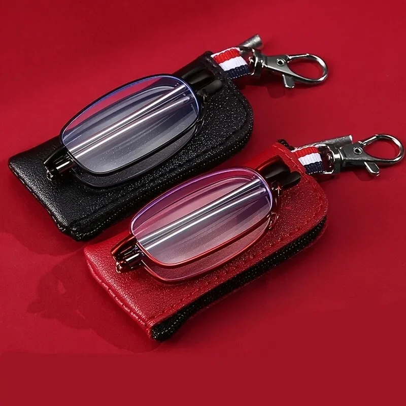 2-teiliges Set für Damen, tragbar, faltbar, Lesebrille, kompaktes Design, Metallrahmen und PC-Linse, mit Box geliefert