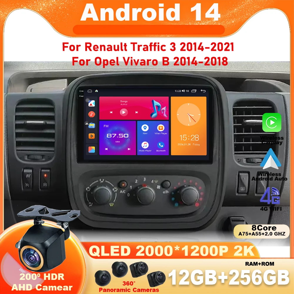 

Android 14 Auto Car Radio For Renault Traffic 3 2014-2021 For Opel Vivaro B 2014-2018 Multimedia Navigation GPS DSP Video Player