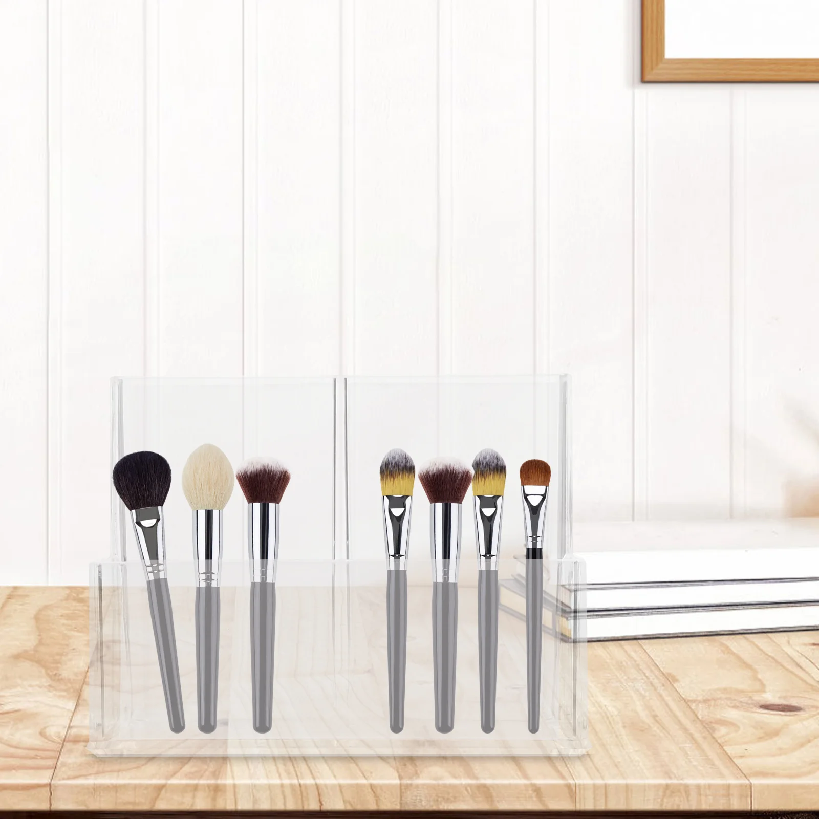 2Pcs Acrylic Pen Holder Desk Organizer Transparent Stationery Container for Home Office with Multi-Grid Compartments Storage Cup