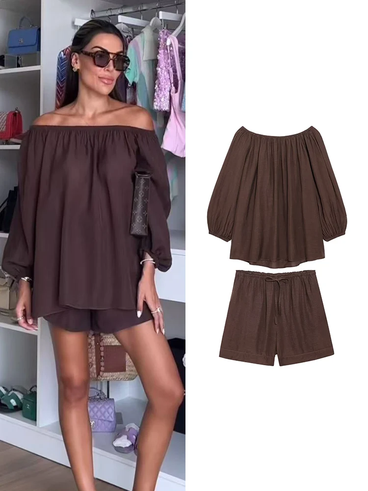 

TFMLN повседневные женские летние шорты, стильная рубашка с длинными рукавами и воротником-стойкой, шорты с эластичной резинкой на талии, свободные шикарные костюмы