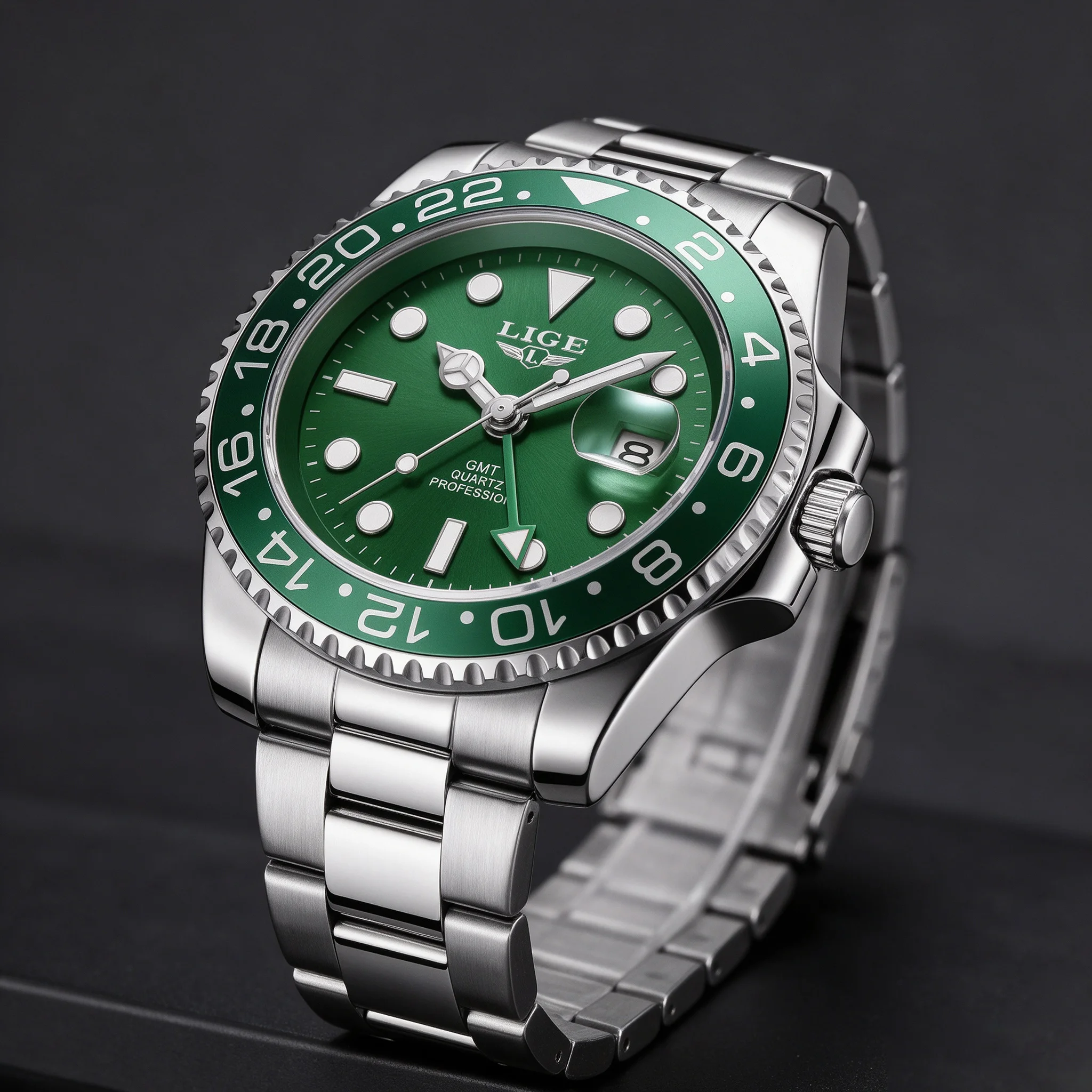 LIGE Diving Men's Watches Rotating Bezel Luminous Calendar Business Men's Watches Stainless Steel Diving Quartz Watch for Men