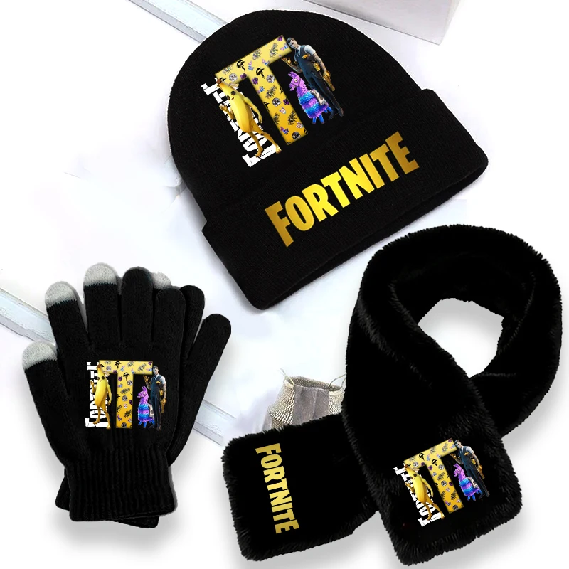 Fortnites Beanies Gloves Scarf 3pcs Set Letter A-Z Kids Winter Wrap Knitted Hat Mitten Boy Girl Game Keep Warm Shawl Caps Gloves