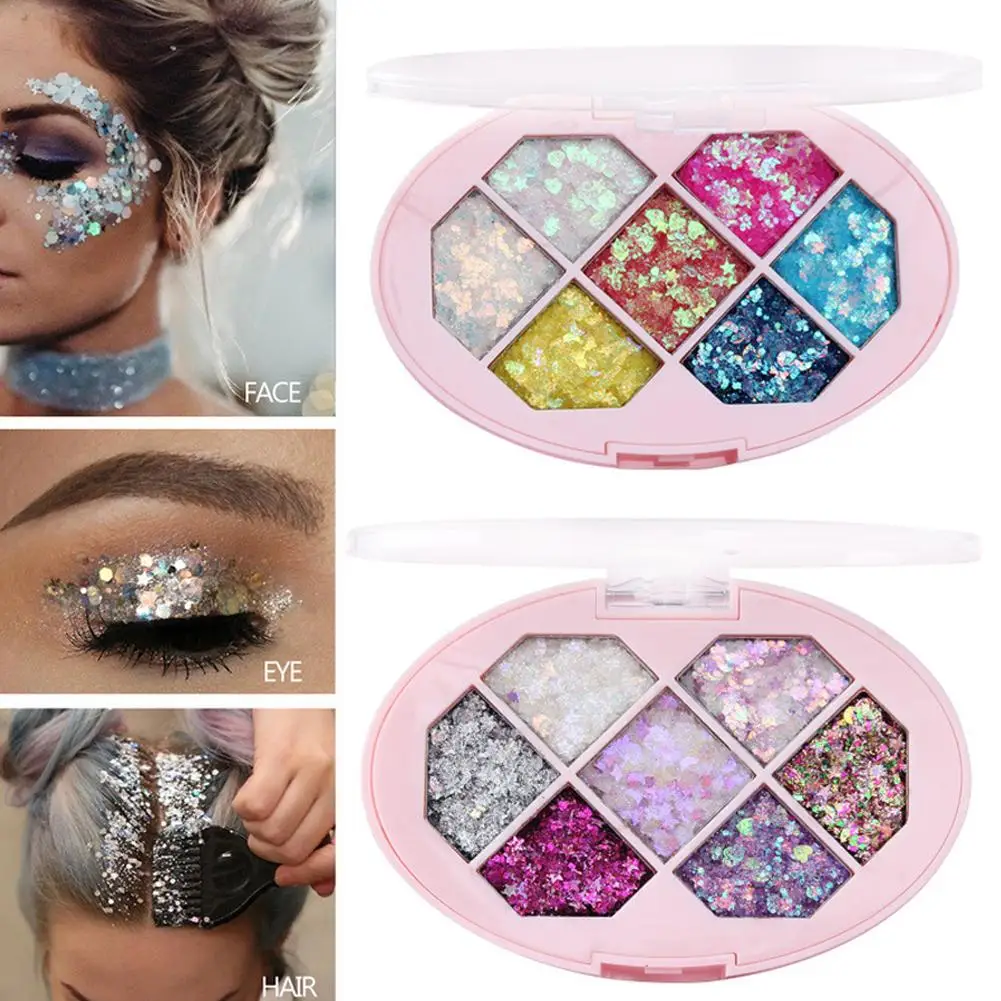 7 Color Glitter Glam Eye Sparkly Glitter Hair Shimmer Gel Flash Heart Loose Sequins Glitter Eyeshadow Party Face Body Decoration