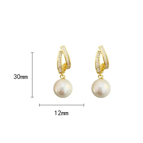 PONYKISS 925 Sterling Silver Zircon Pearl Geometric Stud Earrings for Women Minimalist Trendy Fine Jewelry 18K Gold Accessories