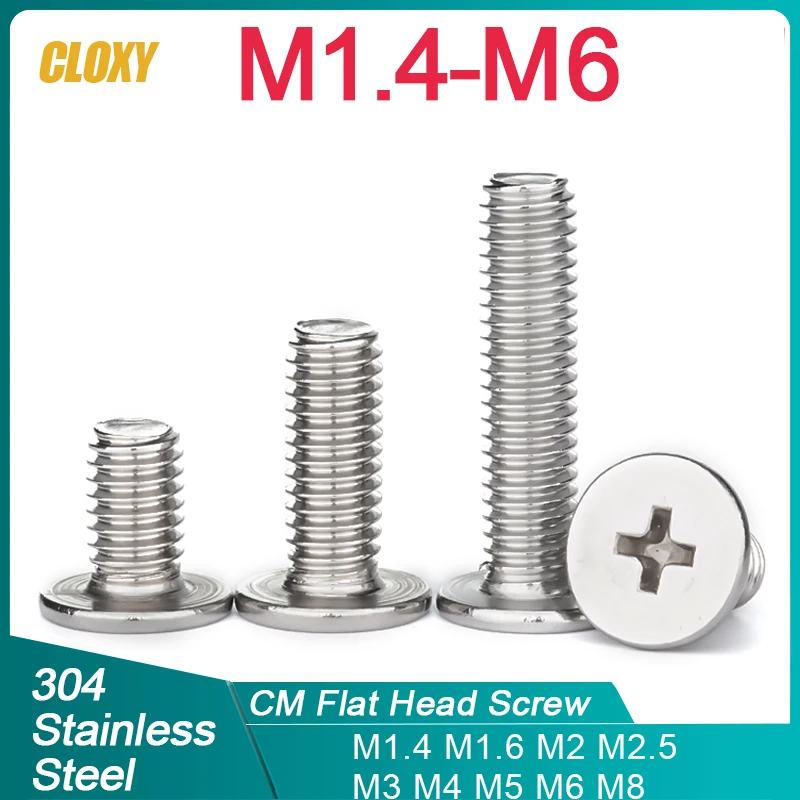 100/ 50/20/pcs M1.4 M1.6 M2 M2.5 M3 M4 M5 M6 M8 304 Stainless Steel CM Cross Phillips Ultra Thin Super Low Flat Head Screw Bolt