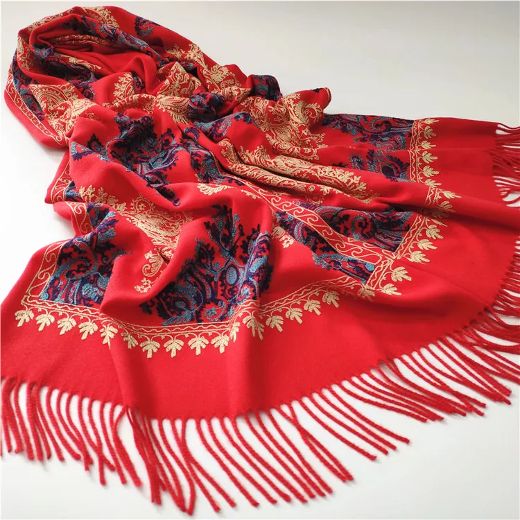 Embroidered Vintage Shawl Wraps Scarves Women Cashmere Blend Mujer Bufanda Ethic Style Warm Pashmina Hijabs Muffler Chal Poncho