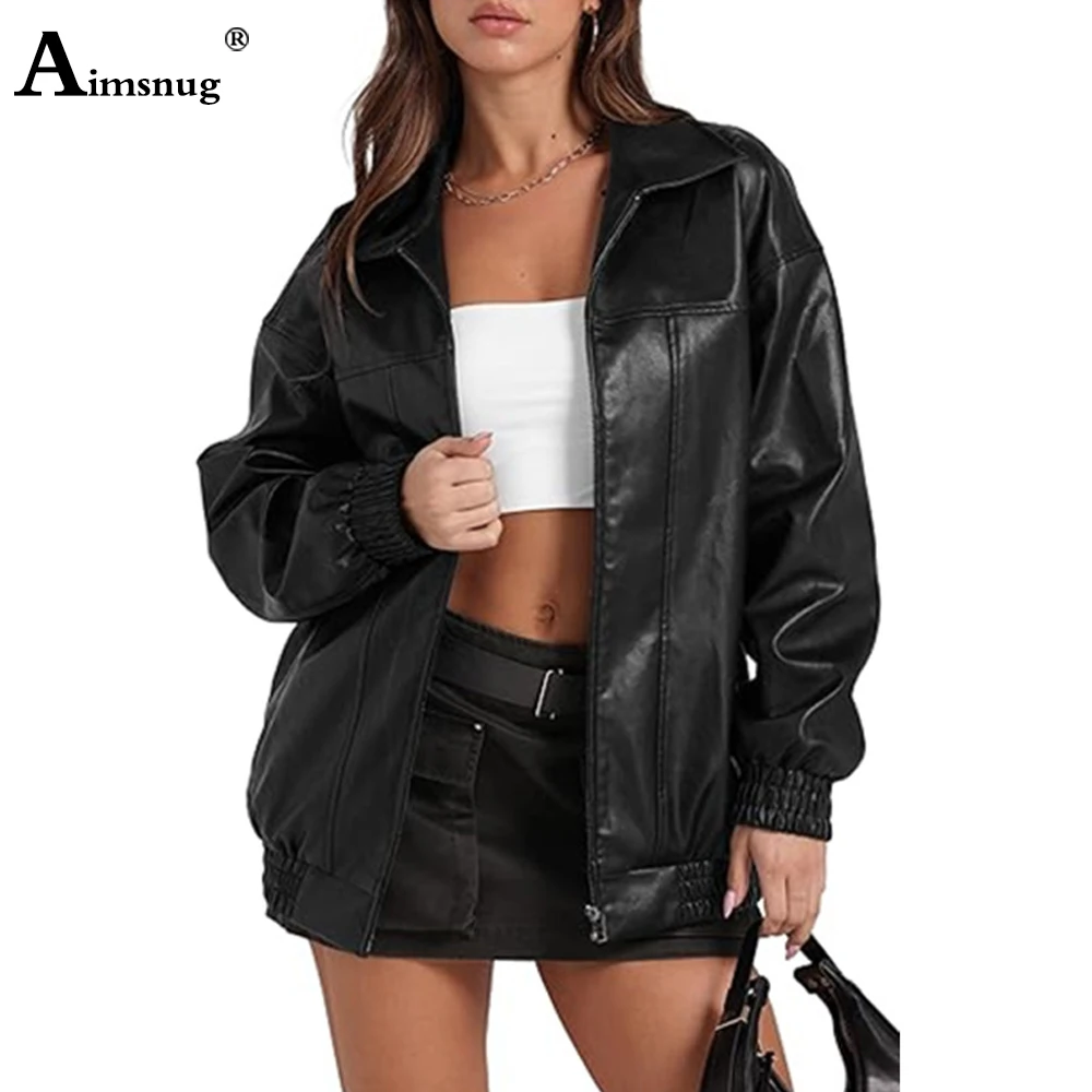 

Black Coffee Faux Pu Leather Jackets 2025 New Autumn Fashion Zip up Top Outerwear Lady Basic Coats Female Notched Jacket Hommes