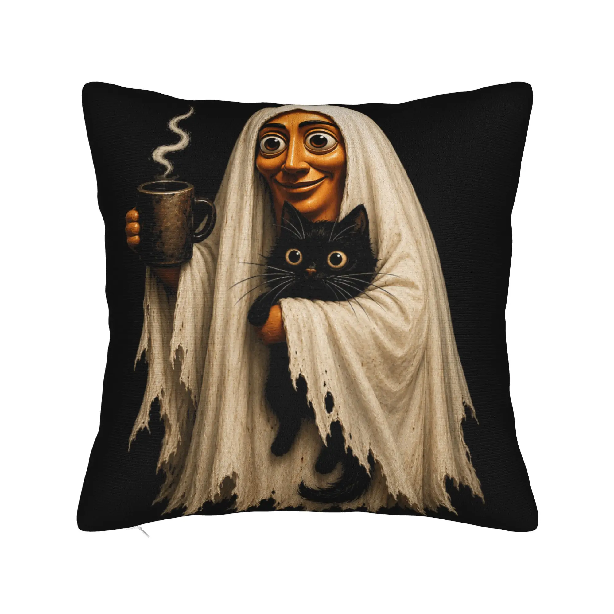 Pillow Cover Tung Tung Tung Sahur Halloween Ghost Black Cat Meme  Funny Pillow Case For Sofa Couch Bed Living Room Pillowcases