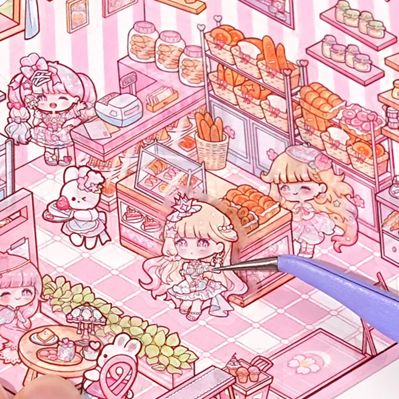 1 комплект, забавные наклейки для выпечки в супермаркете, милые наклейки с мультяшными сценами, креативные трехмерные наклейки сцены кабины