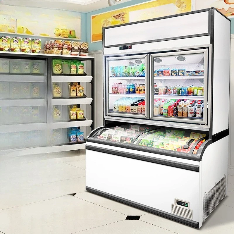 combination cabinet, refrigerated and frozen double temperature cabinet, supermarket convenience store ice cream cabinet