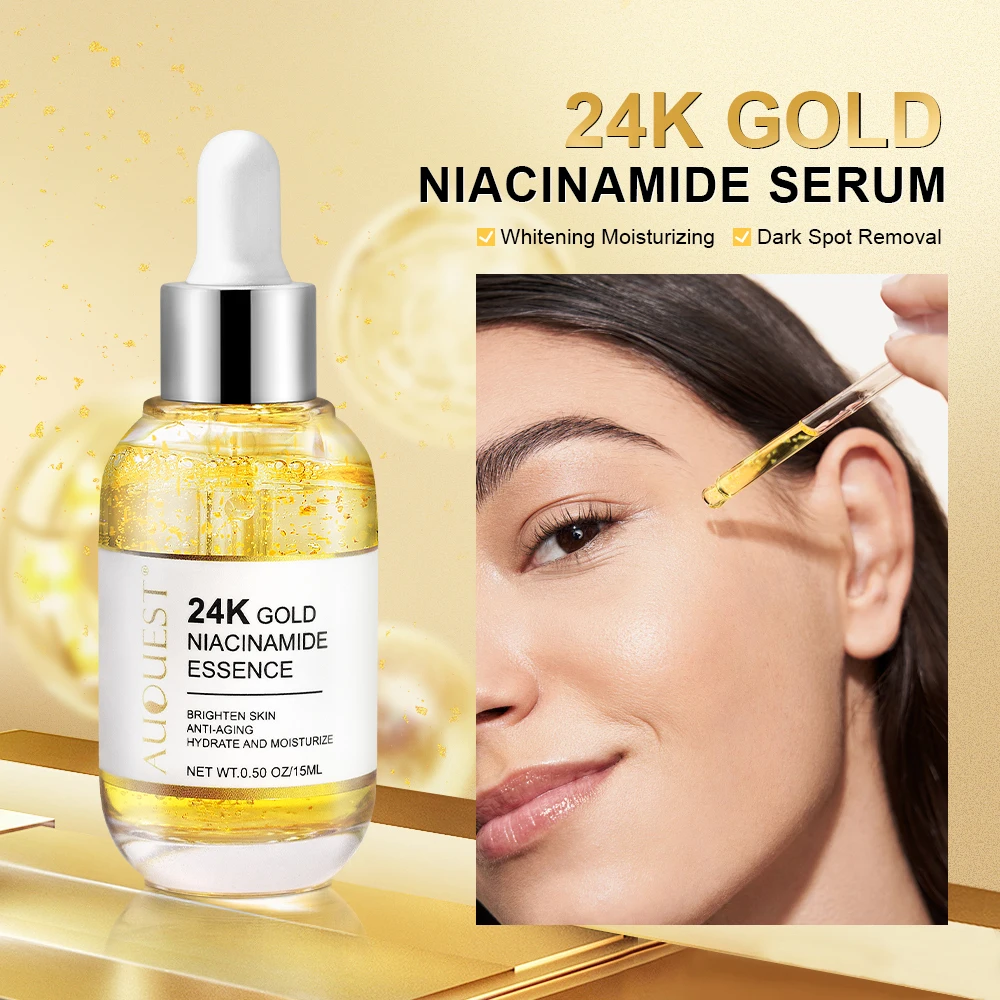 Soro da cara do colagénio do ouro 24k, ácido hialurónico, hidratando, essência do niacinamide, facial, beleza, produtos dos cuidados com a pele