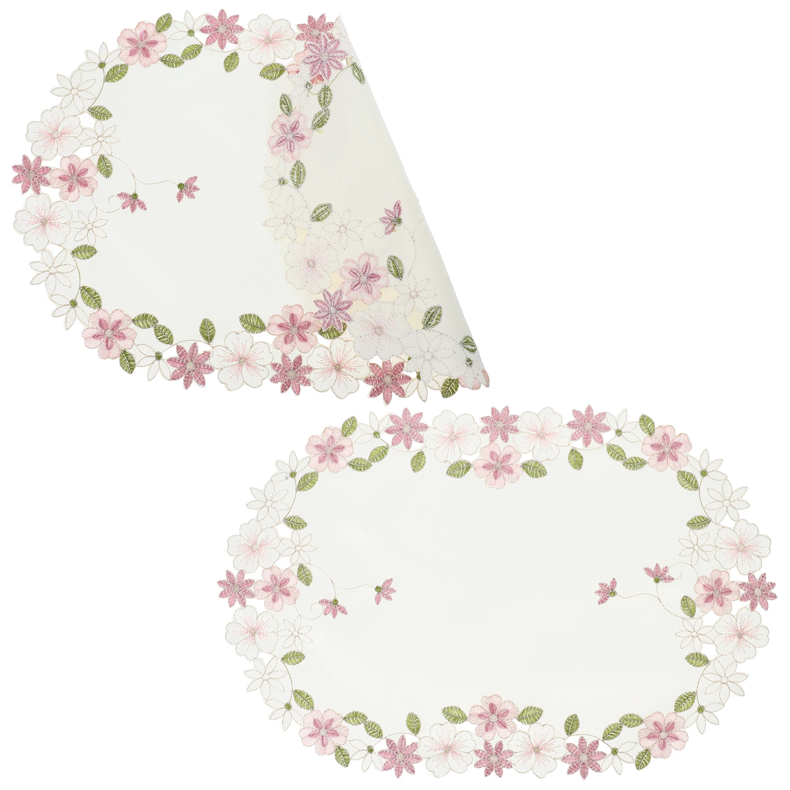 

2 Pcs European Rustic Tablecloth Square Floral Hollow Crochet Green Protective Vase Mat Satin Rectangle