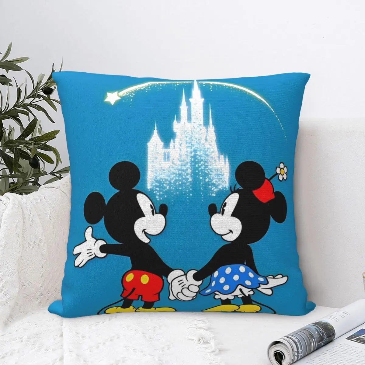 Mickey And Minnie Look At The Stars Together Square Pillow Case Cushion Cover Awesome Zipper Decorative Pillowcover for Bed