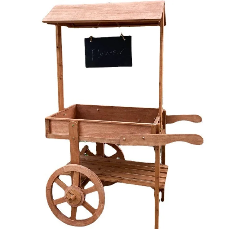American retro wooden succulent flower stand, trolley greenhouse, window rack, flower shop display stand