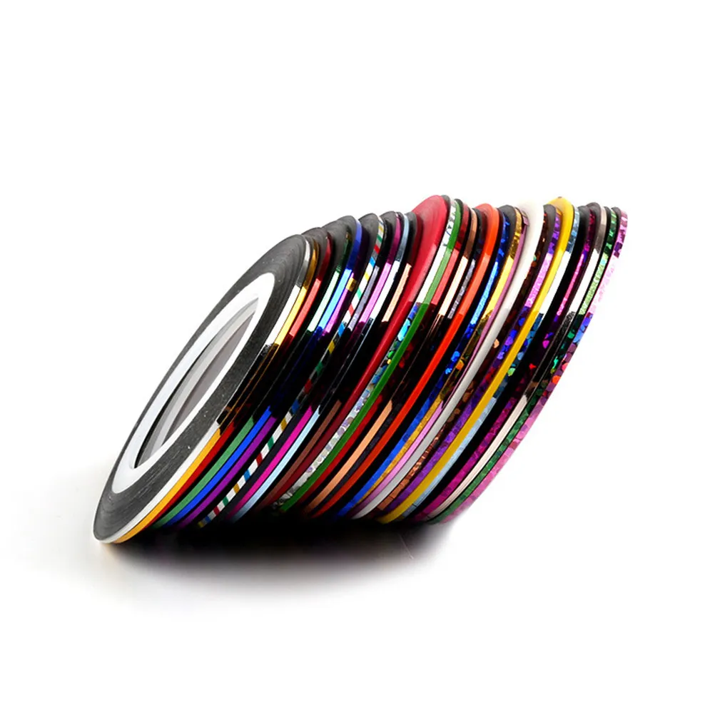 

30 Rolls 1Mm DIY Nail Art Tape 30 Colors Shining Line Sticker Self Stick Striping Tool for Quick Home Manicure Pedicure Design