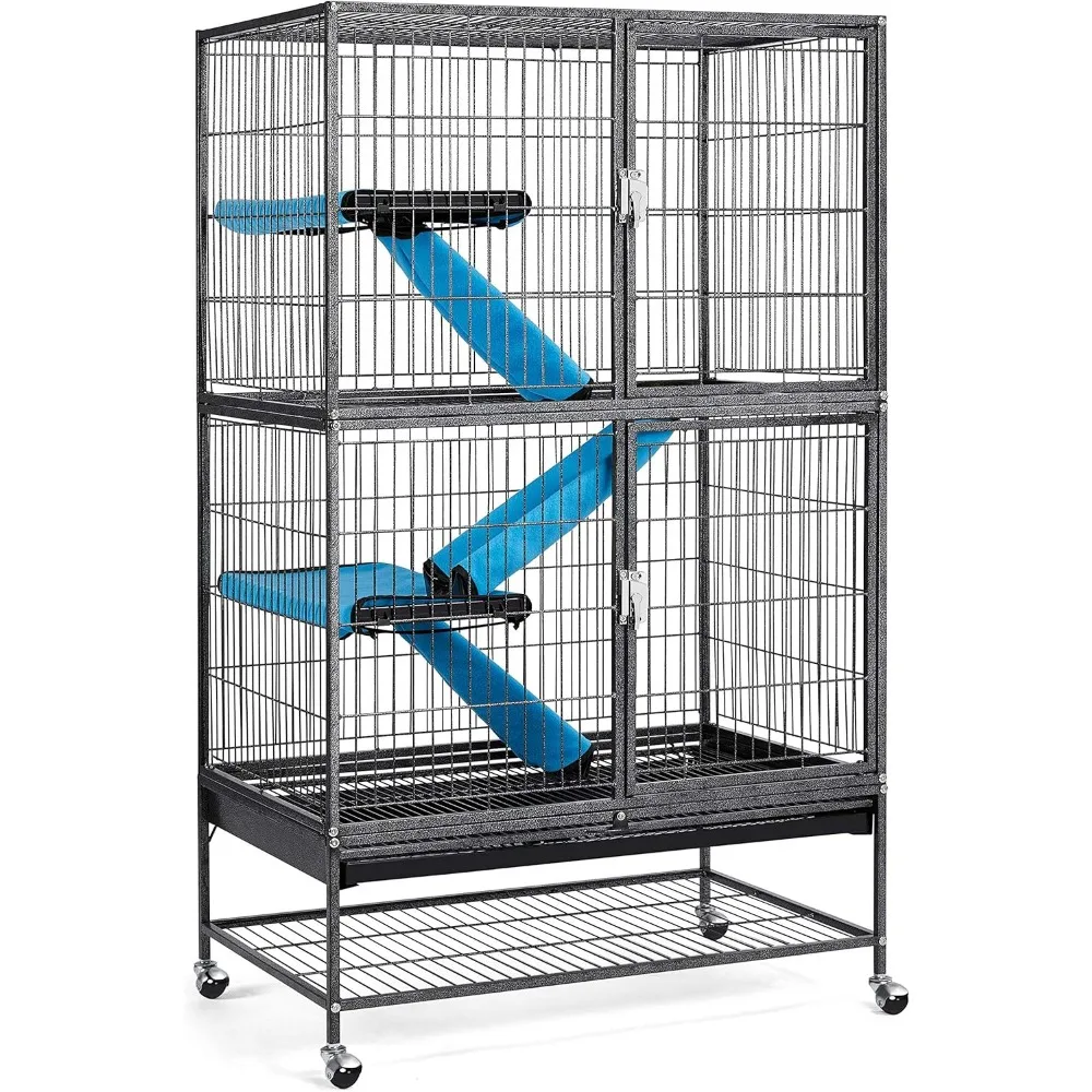 

4-Tier 54 Inch Height Cat Kittens Enclosure Ferret Cage Playpen Box Kennel Crate Rotating Casters On Wheels Small Animal House