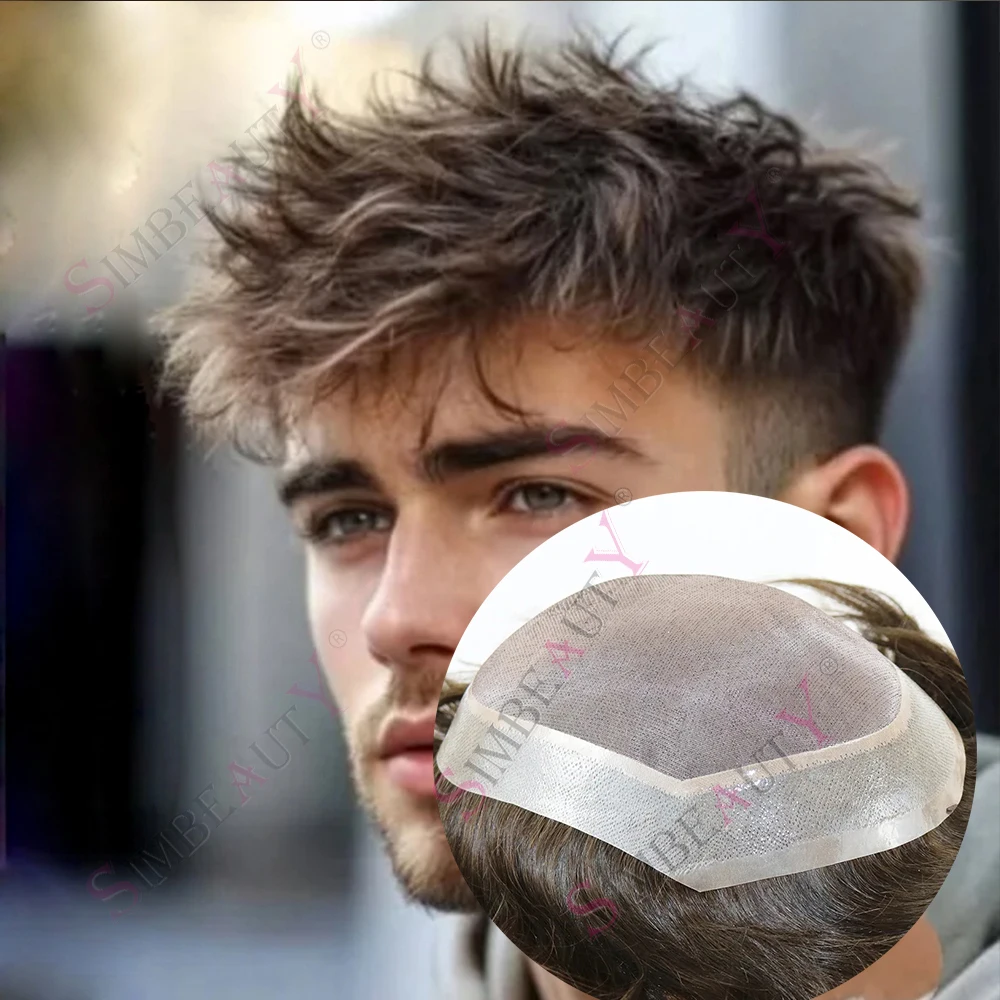 

European Human Hair Men's Toupee Undetectable Natural Hairline Mono Pu Base Blonde Brown Black Man's Capillary Prosthesis System