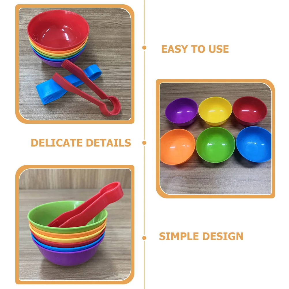 2 Sets Rainbow Counting Soft Animal Classification Cups Sorting Bowls Tweezers Kids Educational Toys Color Matching Math